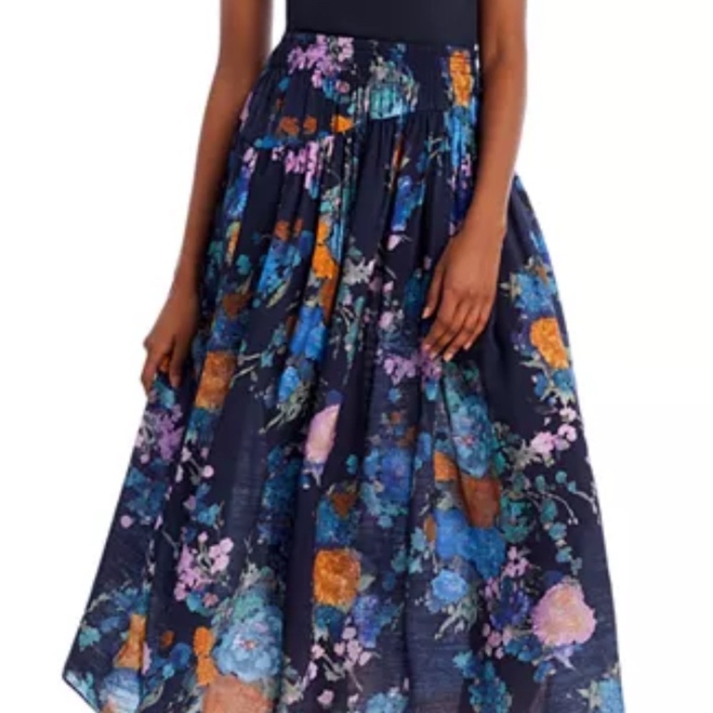 Vince Painted Bouquet Printed Midi Skirt (Medium)